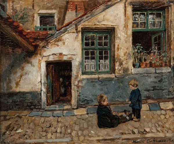 Enfants Dans Une Cour by Henri de Braekeleer