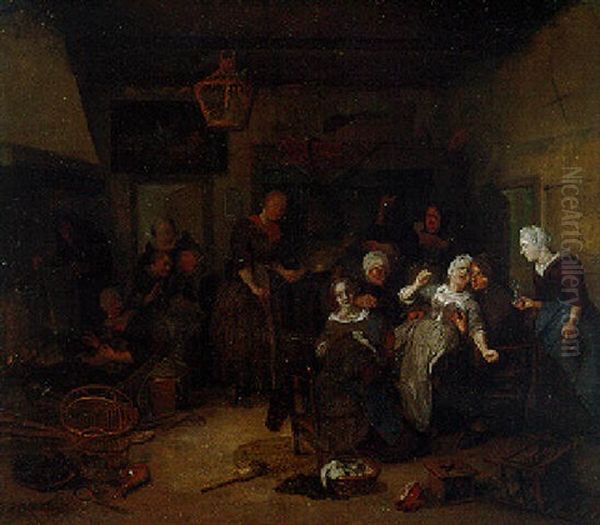 Peasants In A Cottage Interior by Richard Brakenburg