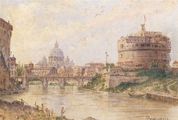 A View Of The Tiber With Castel Sant'angelo And St. Peter's by Antonietta Brandeis