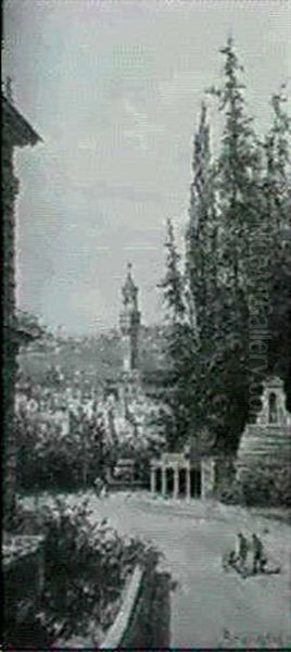 Figures On A Road, An Extensive View Of Florence Beyond by Antonietta Brandeis