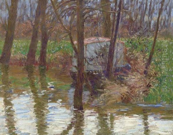 The River Epte With Monet's Atelier-boat by John Leslie Breck