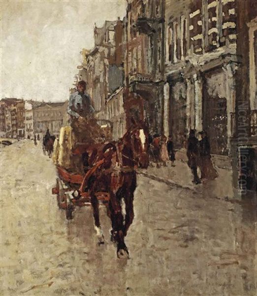 Rokin Westzijde: A Horsedrawn Cart On The Rokin, Amsterdam by George Hendrik Breitner