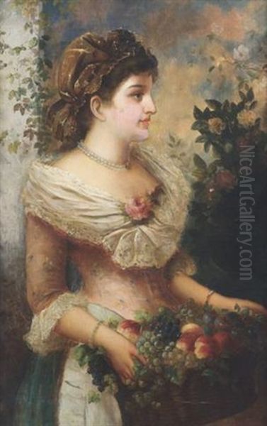 Ragazza Con Cesto Di Frutta by Anton Brentano