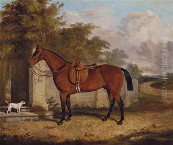 The Horse Gaylad With A Dog In A Landscape by Thomas Walker Bretland