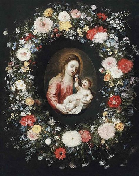 The Virgin And Child Surrounded By A Garland Of Flowers by Jan Breughel II