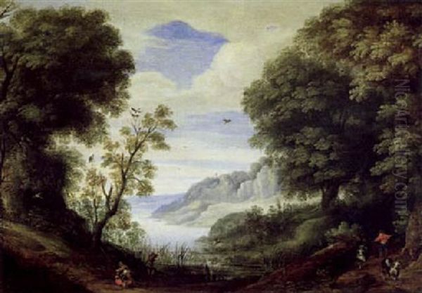 Bewaldete Fluslandschaft Mit Hirt Und Anglern by Paul Bril