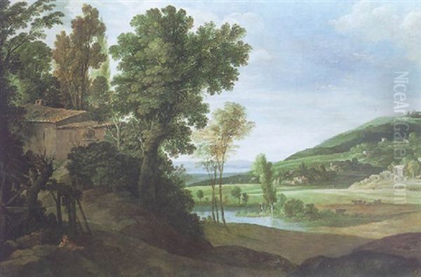 A Campagnan Landscape With A Man Resting In The Shade by Paul Bril