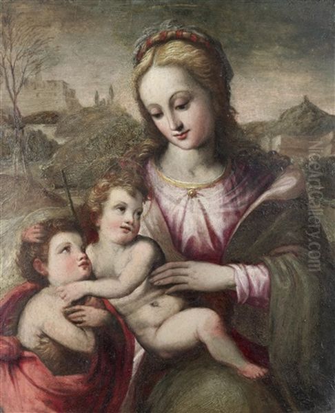 The Madonna And Child With The Infant Saint John The Baptist by Francesco del Brina