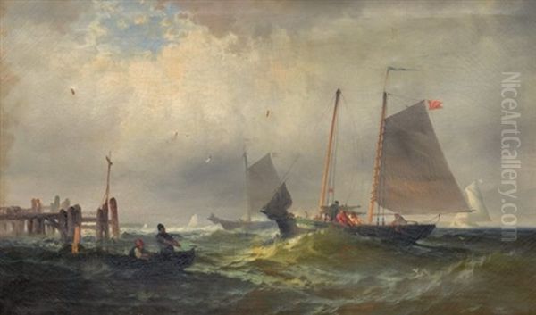 Windy Harbor Dockside Scene by Franklin Dullin Briscoe