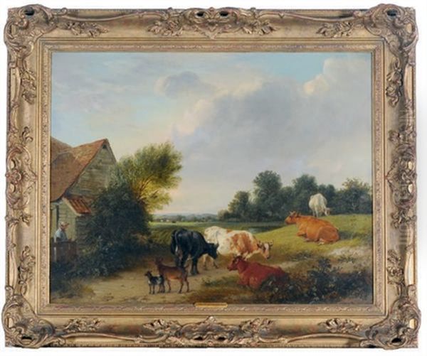 Cows And Goats Resting In A Meadow by Edmund Bristow