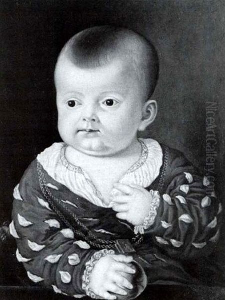 Portrait Of A Noble Infant Holding An Apple by  Bronzino