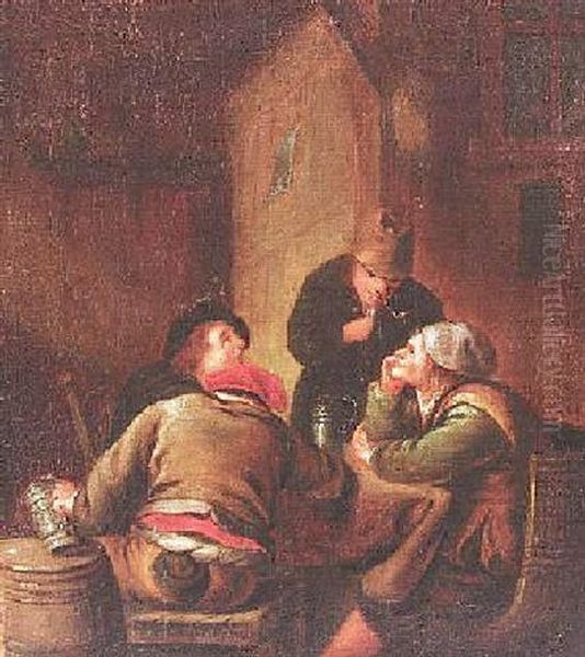 Vier Bauersleute Im Wirtshaus by Adriaen Brouwer