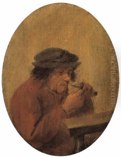 A Peasant Whittling By A Table by Adriaen Brouwer