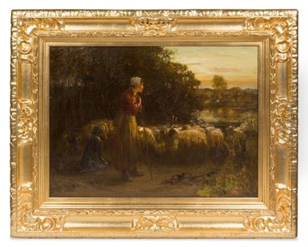 Thomas Austen Brown, (british, 1859-1924), Woman Herding Sheep by Thomas Austen Brown