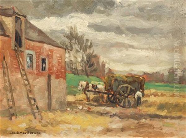 Landscape With Haywagon And Barn by George Elmer Browne