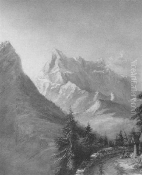 Matterhorn Landscape With Two Figures At A Shrine by Charles DeWolf Brownell