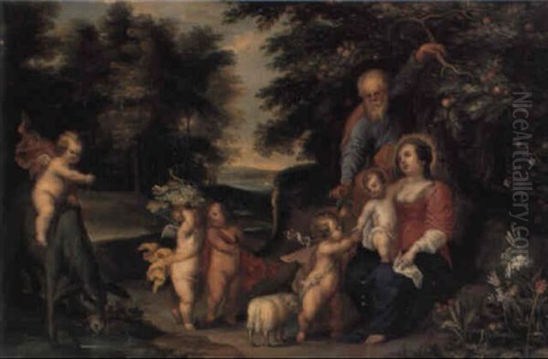 Landskab Med Den Hellige Familie Omgivet Af Putti by Jan Brueghel the Elder