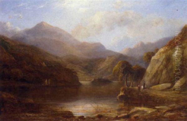 Figures In A Loch Landscape Oil Painting - George F. Buchanan