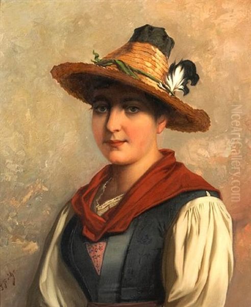 A Portrait Of A Tyrolean Woman by Josef Bueche