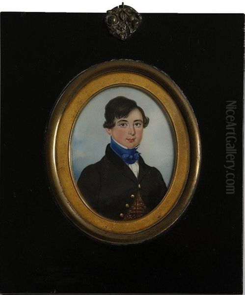 Portrait Of A Gentleman Wearing A Brown Jacket, Gold Floral Jacket And Blue Bow Tie by Frederick Buck