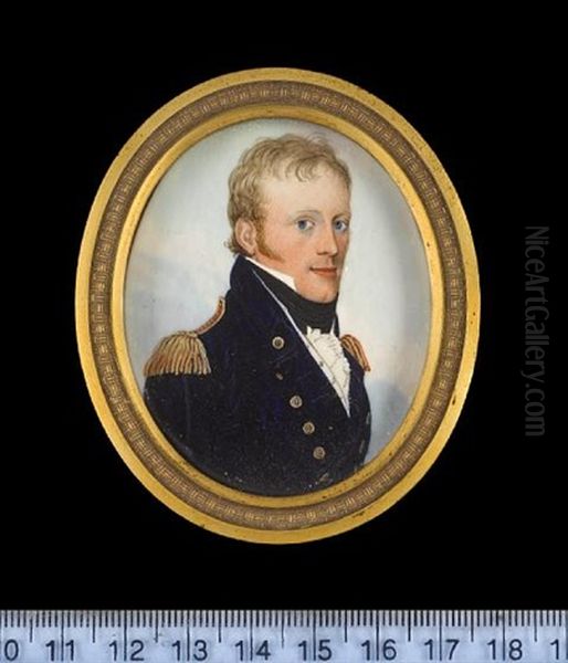 A Naval Officer, Wearing Blue Coat With Gold Epaulettes And Buttons, White Waistcoat, Frilled Chemise And Black Stock by Frederick Buck