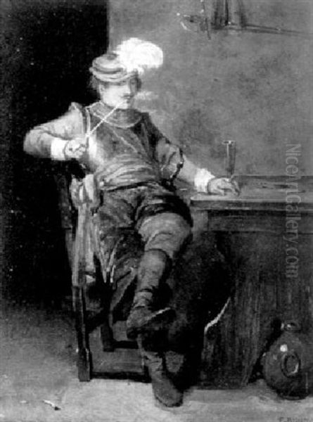 A Cavalier In A Tavern Drinking And Smoking by Edgar Bundy