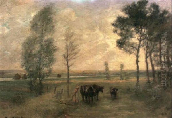 Cattle In An Extensive River Landscape by Rupert Bunny