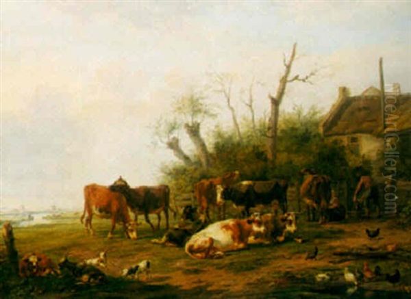 Cows On A Farm by Hendrik Adam van der Burgh