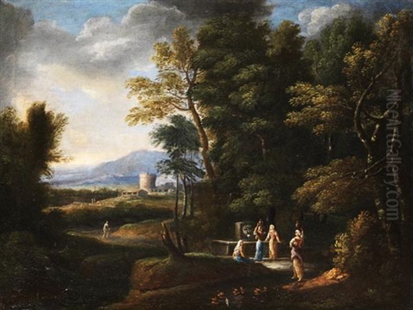 Italienische Fantasielandschaft Mit Figurenstaffage by Giovanni Battista Busiri