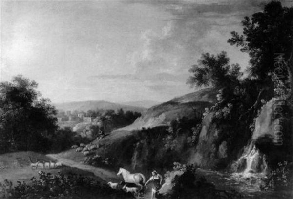 Sudlandische Landschaft Bei Rom Mit Staffage by Giovanni Battista Busiri