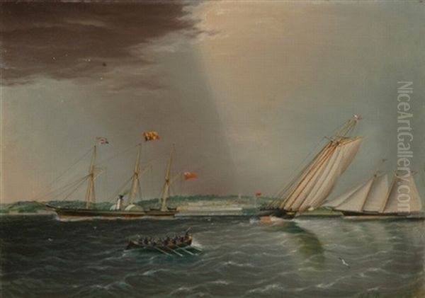 View Of Match Race Between Schooner Yachts "america" And "alarm", Cowes, August 5, 1860 by James Edward Buttersworth