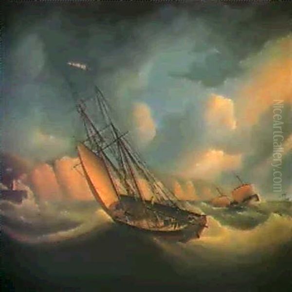 The Rapid Schooner And Deal Lugger                          Off The South Foreland by James Edward Buttersworth