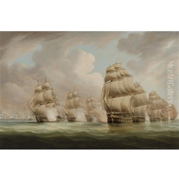 The Action Of Commodore Dance And The Comte De Linois Off The Straits Of Malacca, February 15th by Thomas Buttersworth