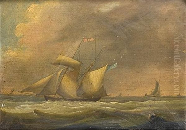 A Topsail Schooner In A Heavy Swell by Thomas Buttersworth