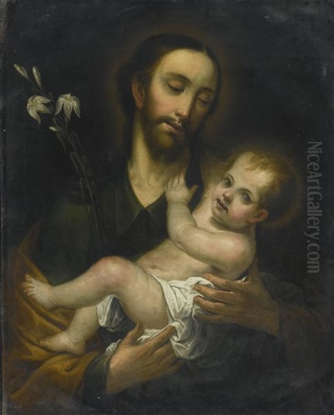 Saint Joseph And The Christ Child by Miguel Cabrera