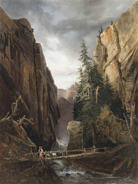 Crossing A Mountain River by Alexandre Calame