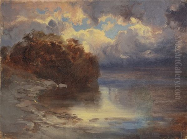 Bord De Lac Et Massif D'arbres by Alexandre Calame