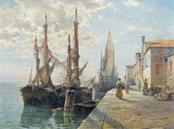 Un Quai A Chioggia (venise) by Jean-Baptiste-Arthur Calame