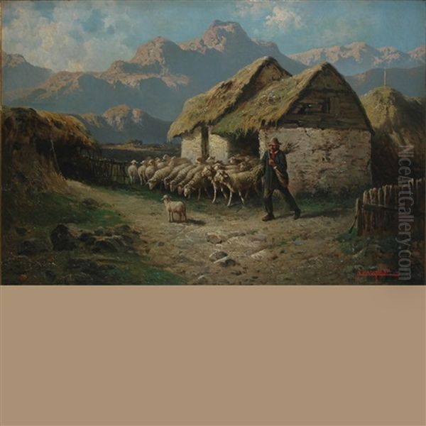 Shepherd Leading His Flock To Graze by John (Giovanni) Califano