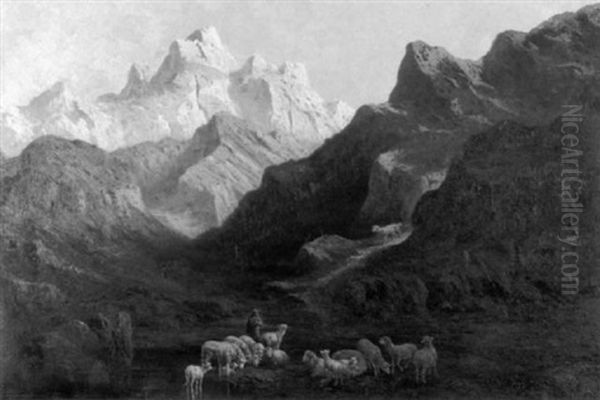 Leading His Flock Over The Mountain Pass by John (Giovanni) Califano