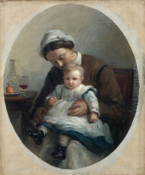 Nourrice Tenant Un Enfant Sur Ses Genoux by Adolphe Felix Cals