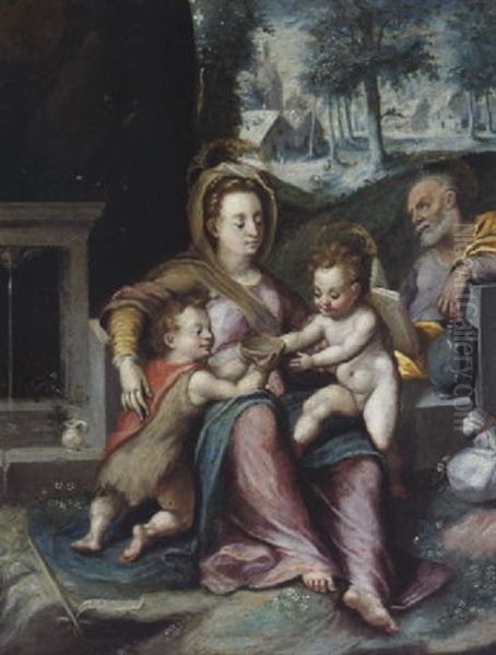 Die Heilige Familie Mit Johannes Dem Taufer by Denys Calvaert