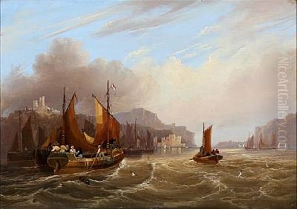 Harbour Scene With Sailing Ships by Frederick Calvert