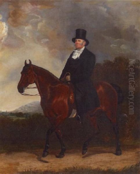 A Portrait Of A Gentleman On Horseback by Henry Calvert