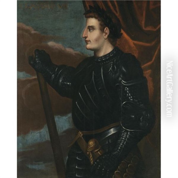 Portrait Of The Emperor Claudius, Standing, In Profile, Wearing Black Armour by Bernardino Campi