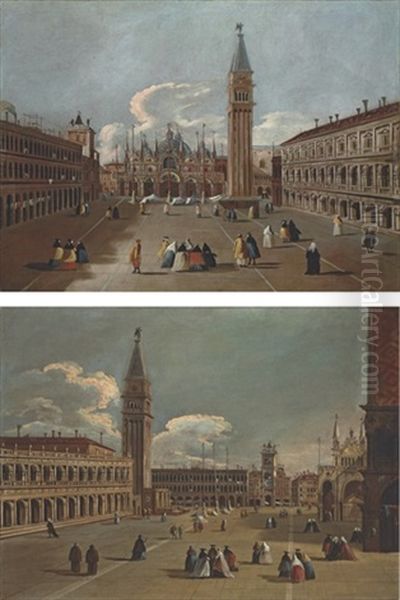 Saint Mark's Square, Venice, Looking East Towards The Basilica And The Campanile (+ The Piazzetta, Venice, Looking North; Pair) by Bernardo Canal