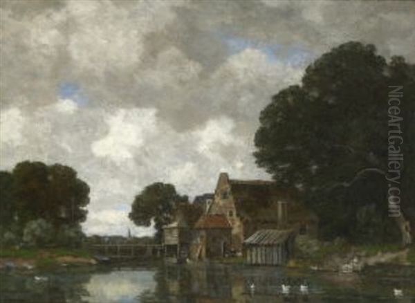 Hollandische Flusslandschaft Mit Muhle by Gilbert Von Canal