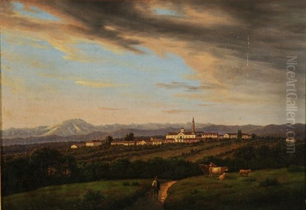 Paesaggio Brianzolo Con Lo Sfondo Del Monte Rosa by Giuseppe Canella I