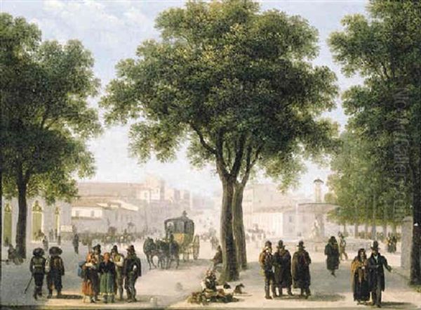 A View Of Calle Atocha, Madrid by Giuseppe Canella I