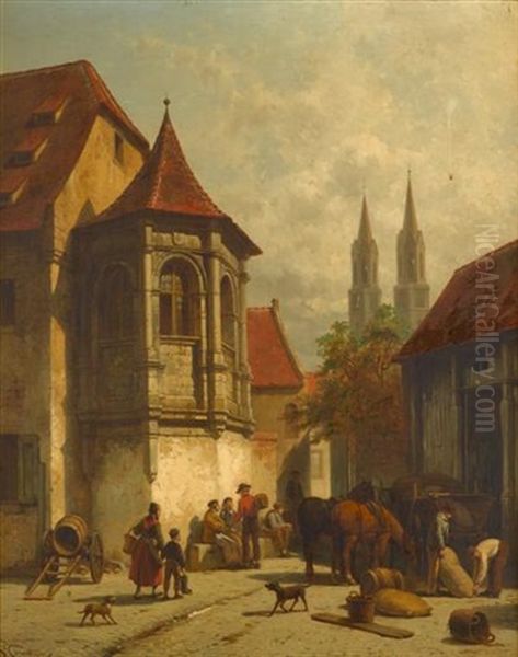 Continental Street Scene by Jacques Francois Carabain